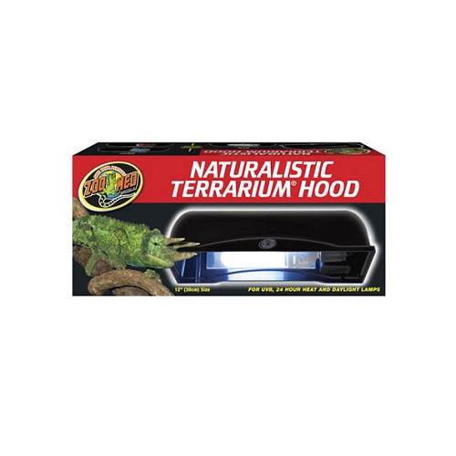 Naturalistic Terrarium® Hoods includes a built-in reflector and socket(s) for heat or UVB lamps.

- The 12? Naturalistic Terrarium® Hood includes a built-in reflector and socket for heat or UVB lamps. Fits all 12? wide 
Naturalistic - Terrariums® (Zoo Med items # NT-1 or NT-2).
- The 18? Naturalistic Terrarium® Hood includes a built-in reflector and two sockets for heat and UVB lamps. Fits all 18? wide Naturalistic Terrariums® (Zoo Med items# NT-3 or NT-4).


Recommendations:
- UVB: Use with Zoo Med’s ReptiSun® 5.0 UVB Compact Fluorescent Lamp for both UVB and UVA.
- Daytime Heat: Use Zoo Med’s Daylight Blue™ Reptile Bulb (up to 60 watts).
- 24 Hour Heat: Use Zoo Med’s Nightlight Red™ Reptile Bulb (up to 60 watts).