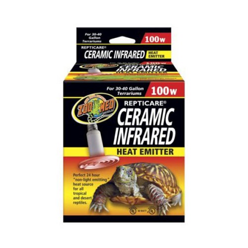 ReptiCare® Ceramic Heat Emitters are the perfect 24-hour heat source for all reptiles. These porcelain heating devices screw into a standard porcelain incandescent socket, giving off intense “muscle-penetrating” infrared heat, while emitting no light. The flat-faced design is more efficient and longer lasting than conical designs which build up excess heat internally, ultimately carbonizing the element.

- Lasts up to 5 years.
- Perfect for high humidity terrariums.
- UL/cUL classified when used in conjunction with Zoo Med’s Wire Cage Clamp Lamp (LF-10).