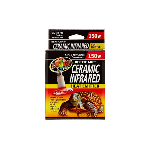 ReptiCare® Ceramic Heat Emitters are the perfect 24-hour heat source for all reptiles. These porcelain heating devices screw into a standard porcelain incandescent socket, giving off intense “muscle-penetrating” infrared heat, while emitting no light. The flat-faced design is more efficient and longer lasting than conical designs which build up excess heat internally, ultimately carbonizing the element.

- Lasts up to 5 years.
- Perfect for high humidity terrariums.
- UL/cUL classified when used in conjunction with Zoo Med’s Wire Cage Clamp Lamp (LF-10).