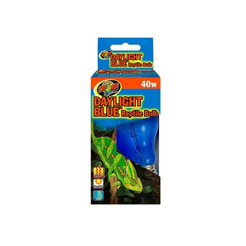 Zoo Med’s Daylight Blue™ Reptile Bulb is made of a true blue glass (not painted or coated) for better heat transfer. Economical daytime heat source provides beneficial UVA rays for the psychological health of reptile and amphibian species. Bright, attractive light output accentuates your animal’s natural colors for maximum viewing pleasure. European quality for long burn life.