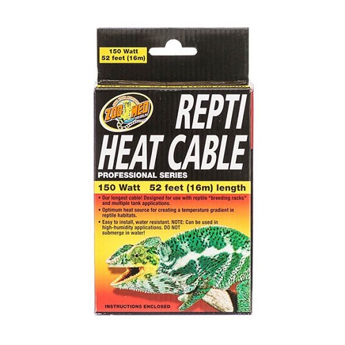 Repti Heat Cable allows you to put the heat right where you need it. Wrap it around branches or cage furniture, or use it underneath the tank! Flexible, water resistant and durable Repti Heat Cable has numerous uses for the professional or the hobbyist.

- Inexpensive, low wattage heaters.
- Secondary heat source.
- 6.5 foot cold lead.
