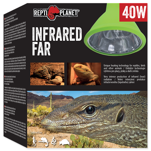Unique heating technology for reptiles, birds and other animals
Very intense production of infrared (heat) radiation
Lower power consumption with high heating efficiency
Doesn´t produce light radiation

The unique design of the heating reflector ensures the production of intense infrared (heat) radiation. The reflector is protected by a metal cover grate. Ideal to combine with light and UVB bulbs and LED lights.

When selecting a bulb, it is necessary to take into account not only the type of bulb, but also the species of animal to be bred and the distance of the animal from the source of heat radiation.
Lamps and fluorescent lamps are subject to a normal warranty period. However, it does not apply to the breakage of heat fibers, tube breakage and gas leakage which is due to normal use (standard lifetime is about 6 months). Warranty period may vary according to individual states and is subject to local laws and regulations.
